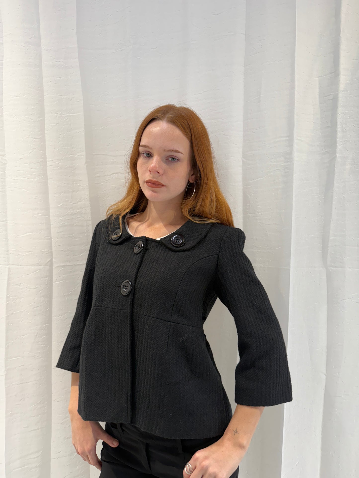 Black 3/4 Sleeve Pea Coat