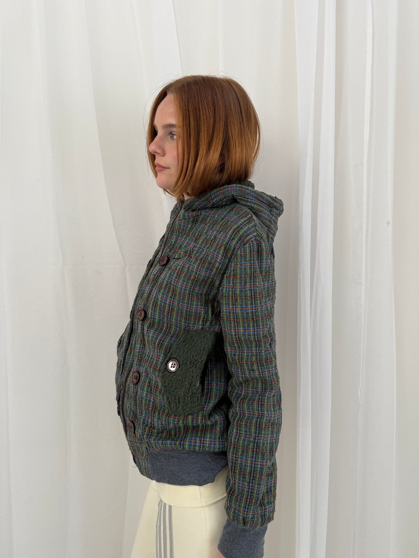 Blue Green Plaid Zip Up Jacket