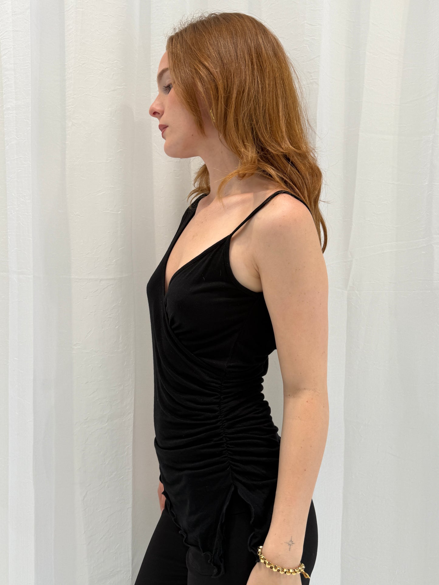 Black Asymmetrical Ruched Top