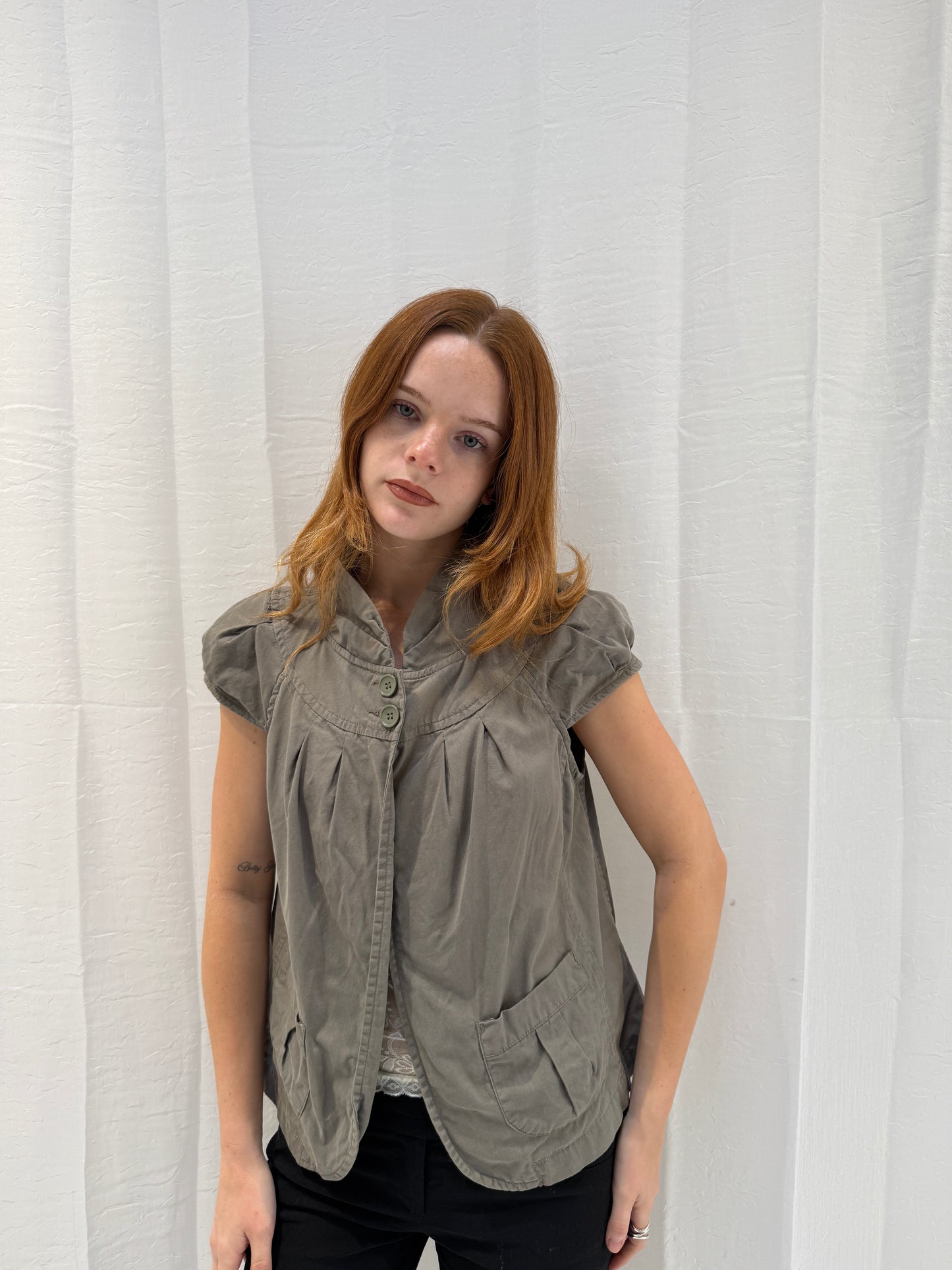 Khaki Short Sleeve Pea Coat