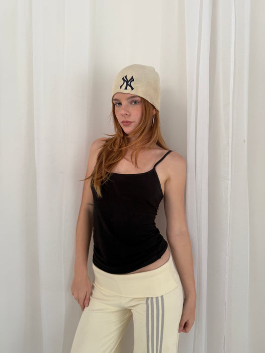 Cream Navy NY Beanie