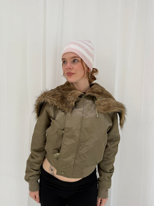 Pink White Striped NY Beanie