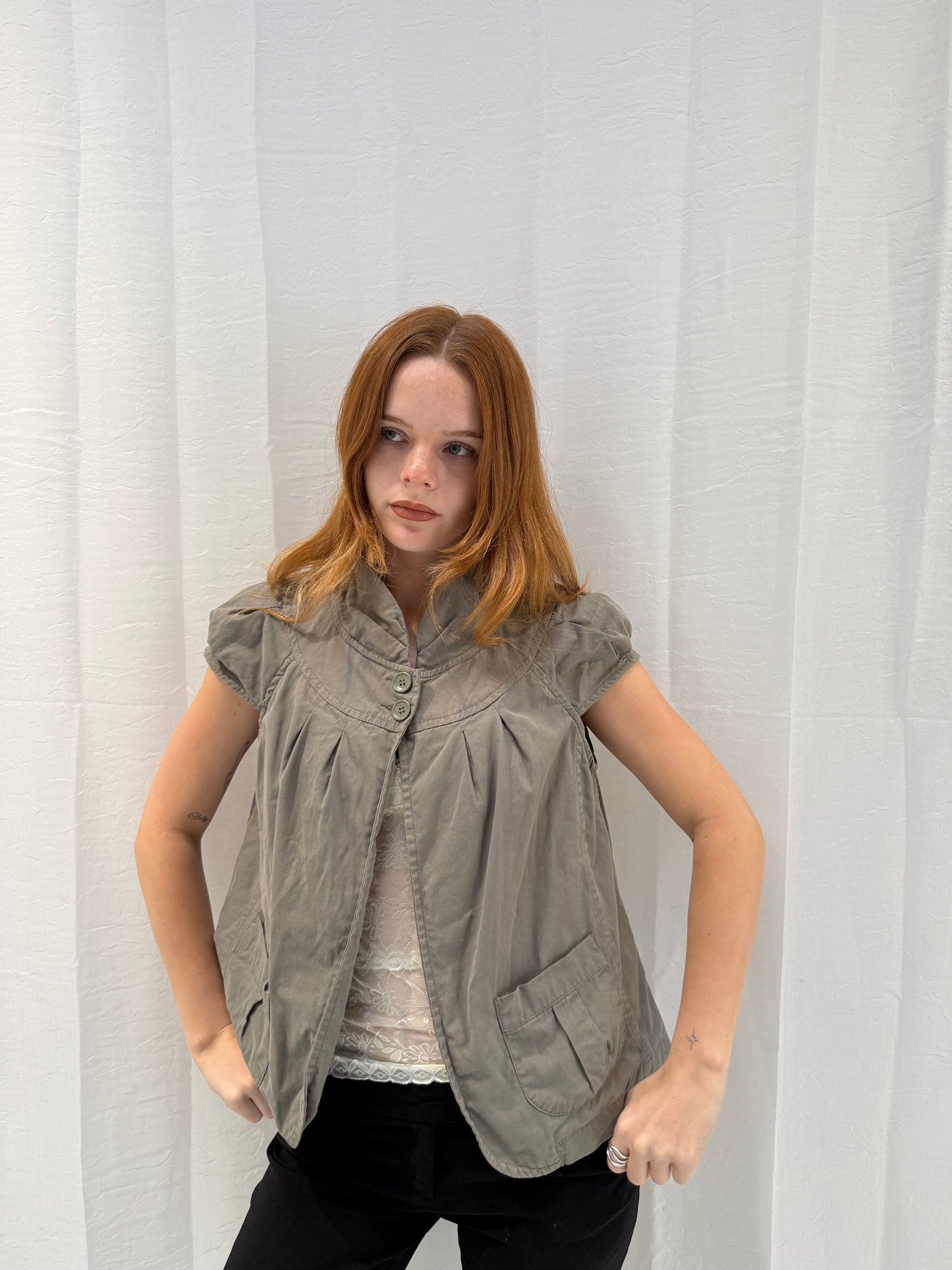 Khaki Short Sleeve Pea Coat