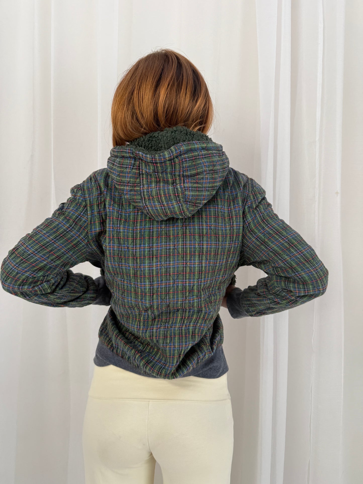 Blue Green Plaid Zip Up Jacket