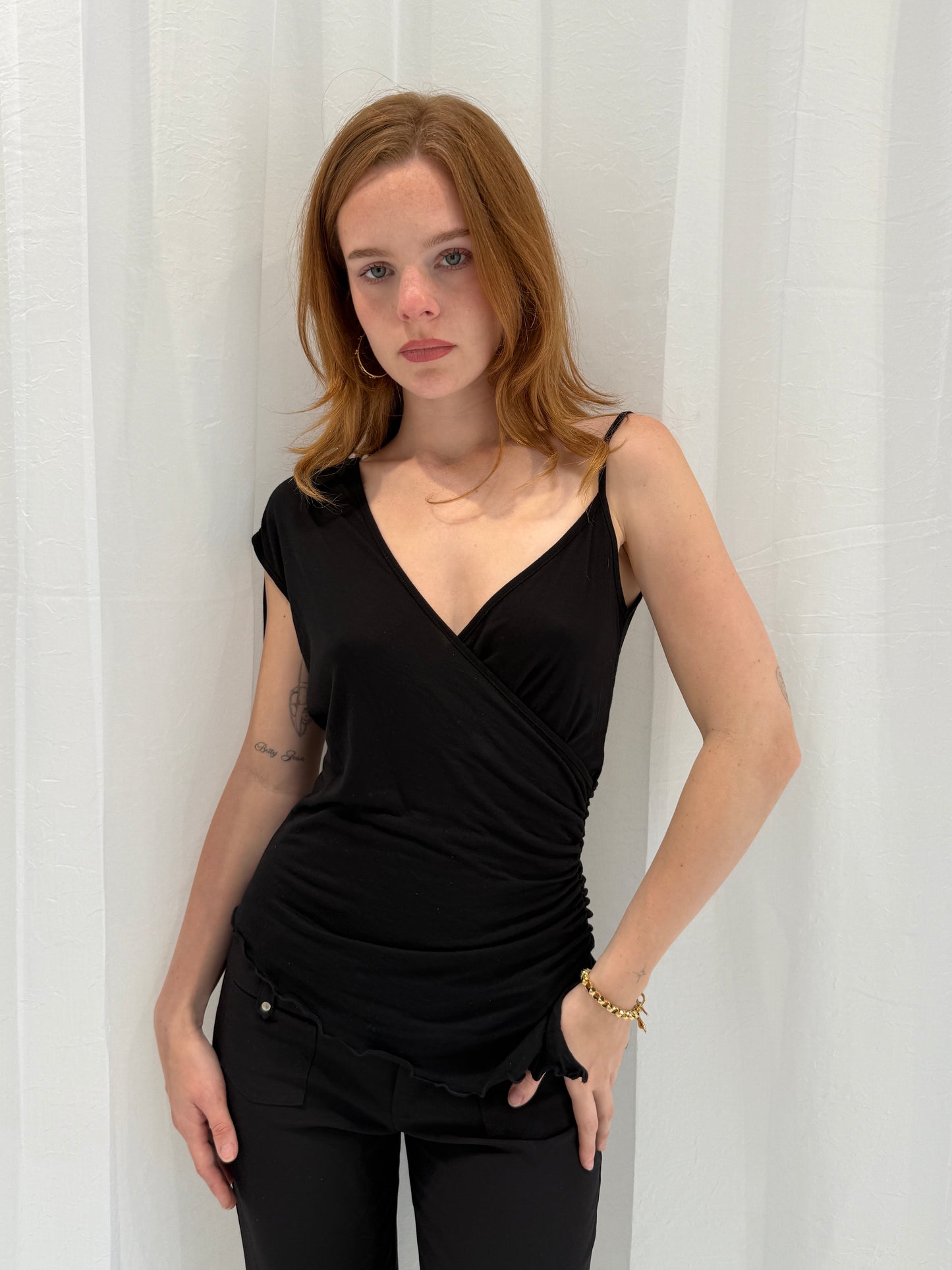Black Asymmetrical Ruched Top