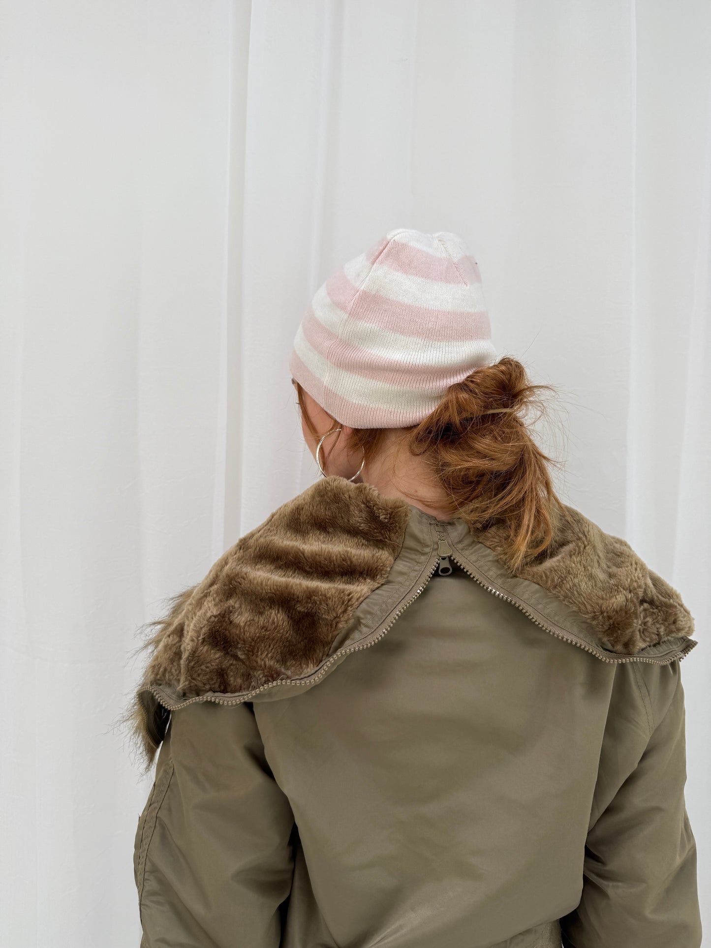 Pink White Striped NY Beanie