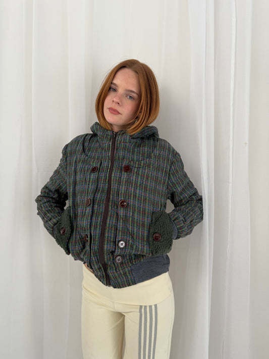 Blue Green Plaid Zip Up Jacket